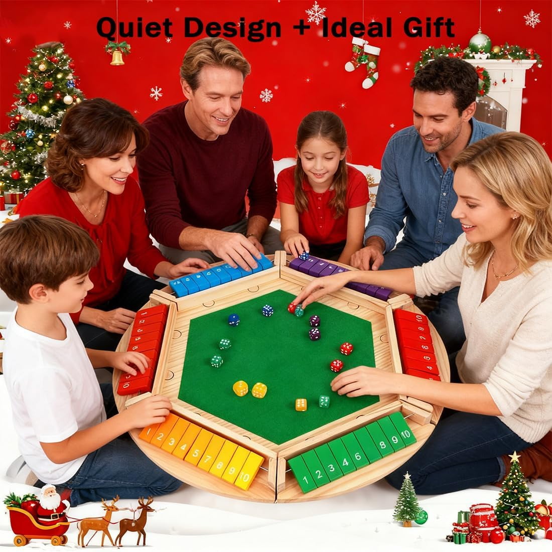 Shut The Box-Wooden Dice Board Game, Funny Family Shut The Box Game 2-4 Player, Board Games Gift for Family and Friends, Educational Table Math Games for Holiday, Party and Classroom(#B) 6playere