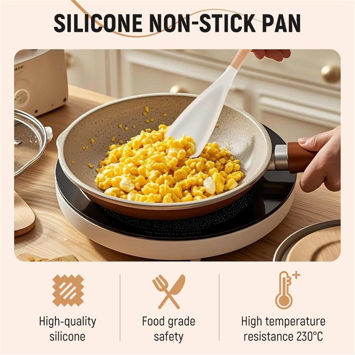Multifunction Spatula Cooking Spoon, Multi Function Spatula Spoon, Silicone Cooking for Kitchen, 2 in 1 Multi Function Spoon, For Cook and Serving (Black, L) Khaki