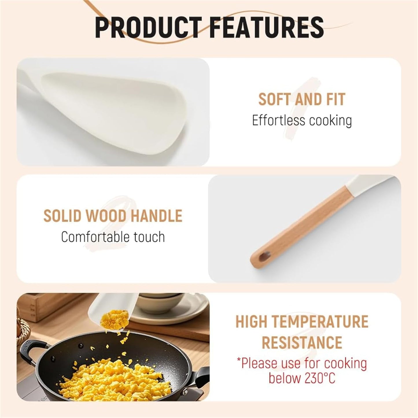 Multifunction Spatula Cooking Spoon, Multi Function Spatula Spoon, Silicone Cooking for Kitchen, 2 in 1 Multi Function Spoon, For Cook and Serving (Black, L) Khaki