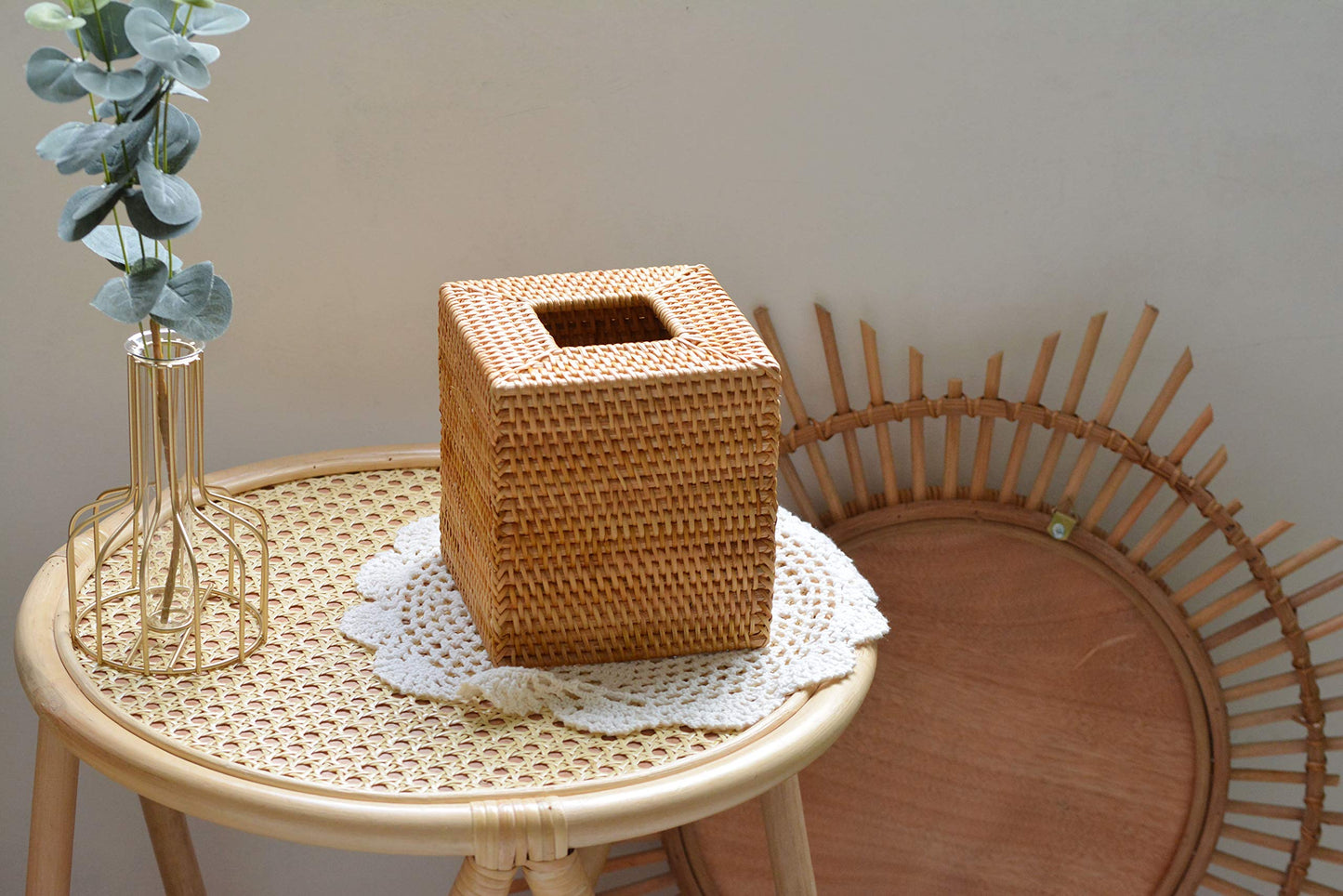 [Gazdag]Rattan Tissue Box Cover Square, Hand Woven Wicker Tissue Holder, 5.5 x 5.5 X 5.7 inch, Natural