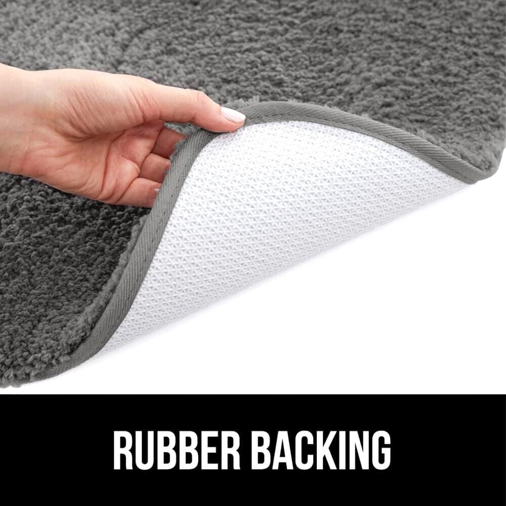 Gorgeous Home Linen Bathroom 6 Modern Solid Print 3-Count Grey Polyester Bath Rugs, 18 x 28, Non-Slip Backing Gray Charcoal
