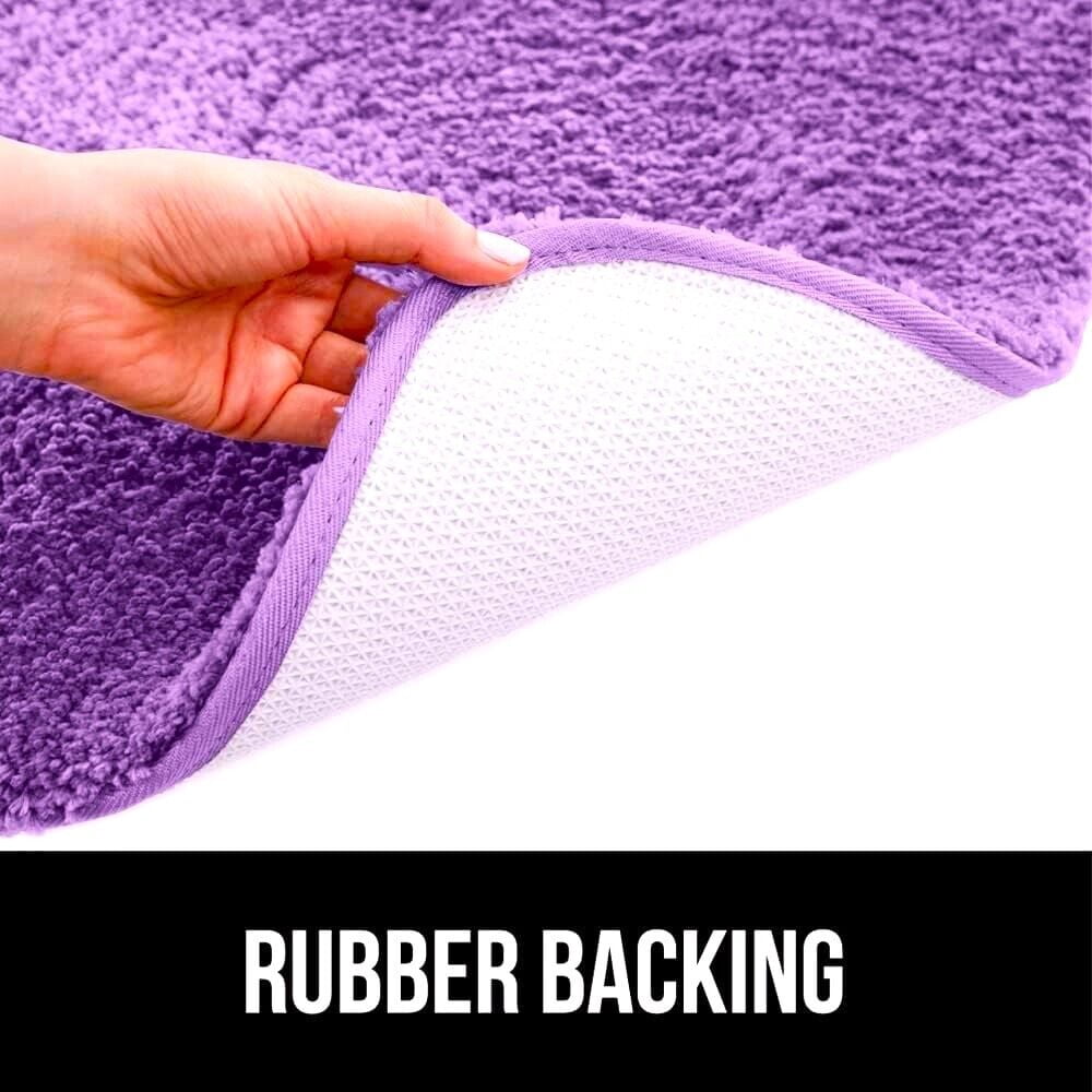 Gorgeous Home Linen Bathroom 6 Modern Solid Print 3-Count Grey Polyester Bath Rugs, 18 x 28, Non-Slip Backing Light Purple