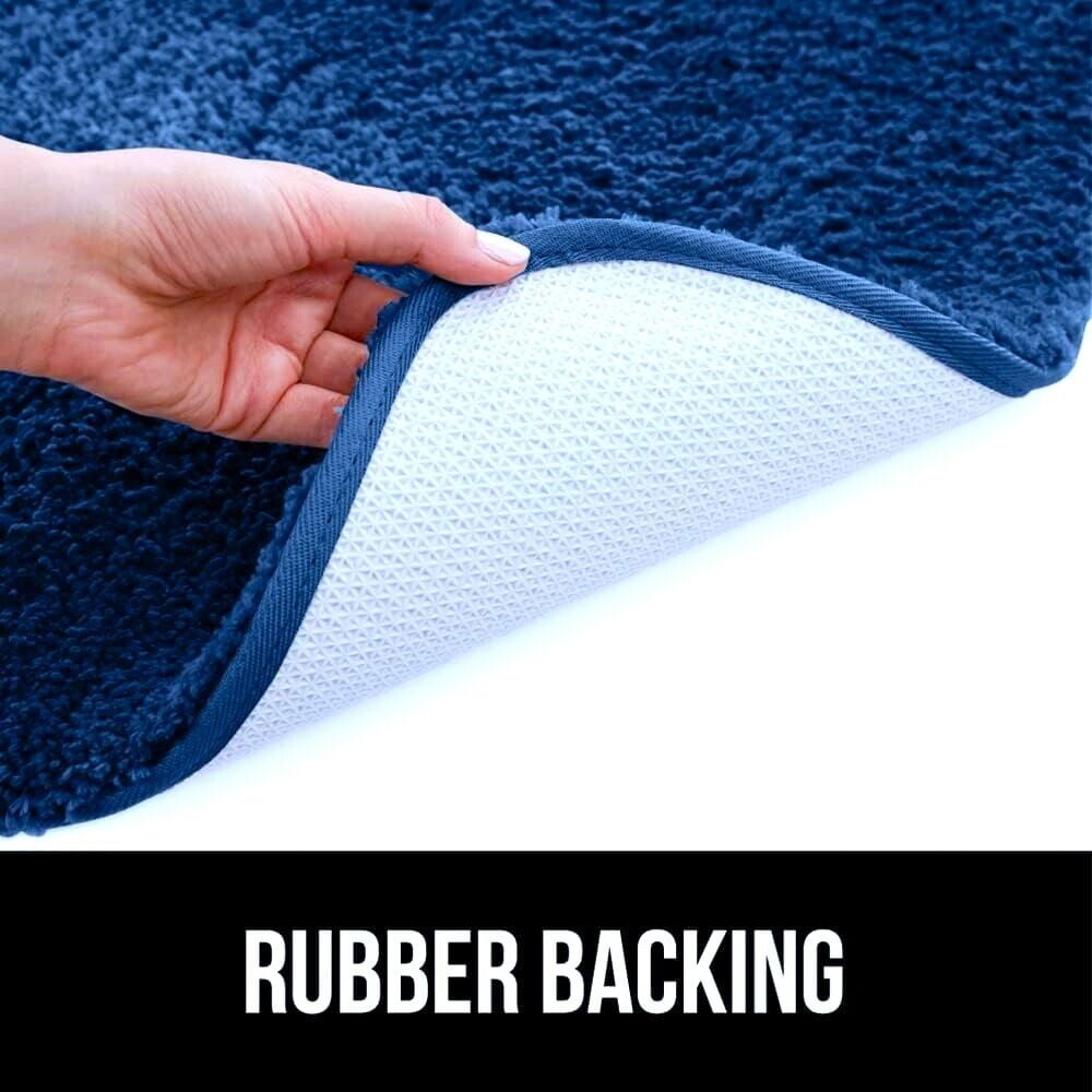 Gorgeous Home Linen Bathroom 6 Modern Solid Print 3-Count Grey Polyester Bath Rugs, 18 x 28, Non-Slip Backing Navy Blue