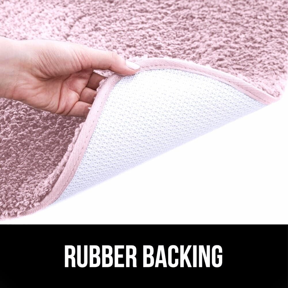 Gorgeous Home Linen Bathroom 6 Modern Solid Print 3-Count Grey Polyester Bath Rugs, 18 x 28, Non-Slip Backing Pink