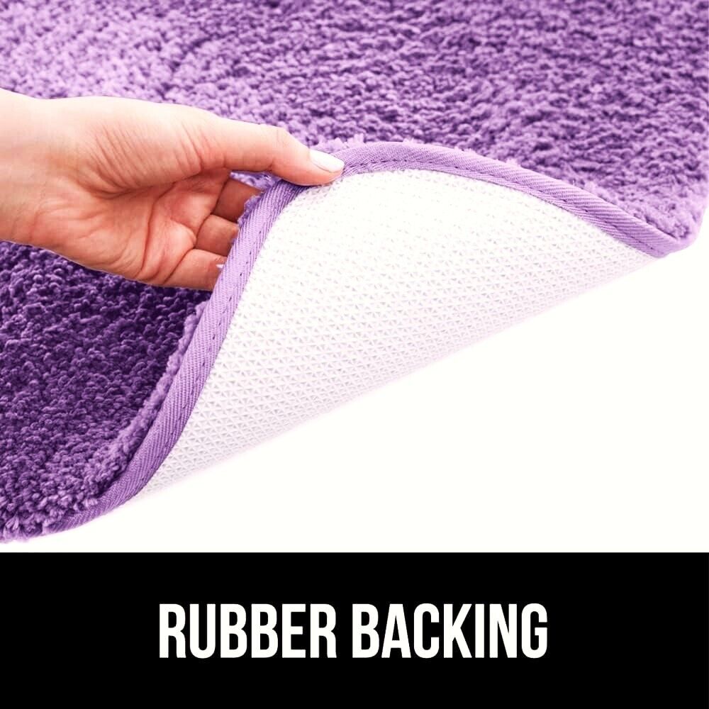 Gorgeous Home Linen Bathroom 6 Modern Solid Print 3-Count Grey Polyester Bath Rugs, 18 x 28, Non-Slip Backing Purple