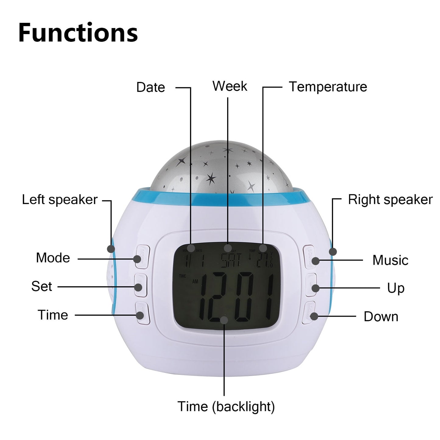 Alarm Clock, Kids Sleep Clock Starry Sky Night Light Star Projection Clock, Music Digital Clock with Backlight LED Night Light Calendar & Thermometer for Kids Boys Girls Children Bedroom Party