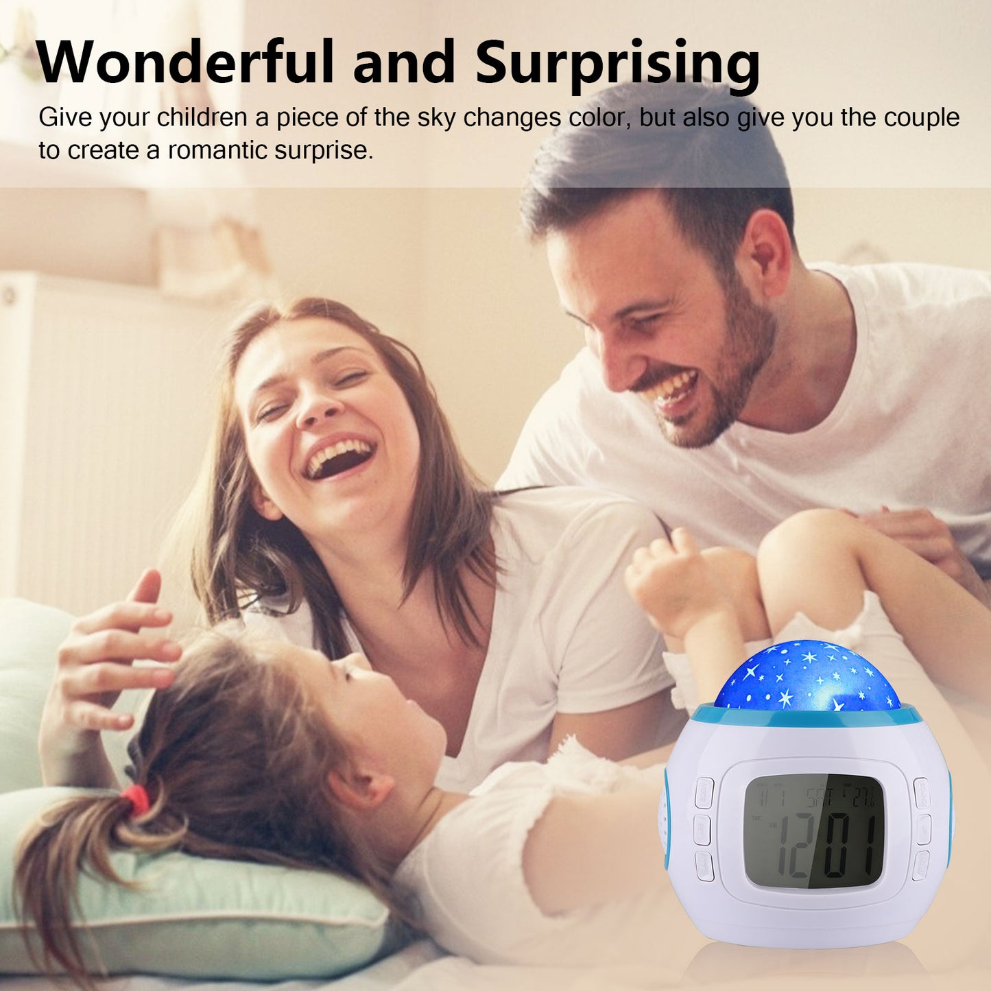 Alarm Clock, Kids Sleep Clock Starry Sky Night Light Star Projection Clock, Music Digital Clock with Backlight LED Night Light Calendar & Thermometer for Kids Boys Girls Children Bedroom Party