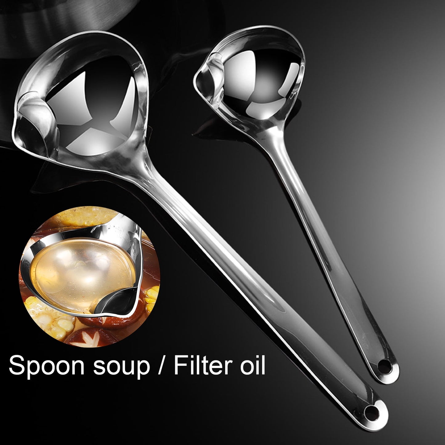 Reheyre Scalding Resistant Stainless Steel Soup Ladle with Long Handle - Cookware Supplies S As the picture