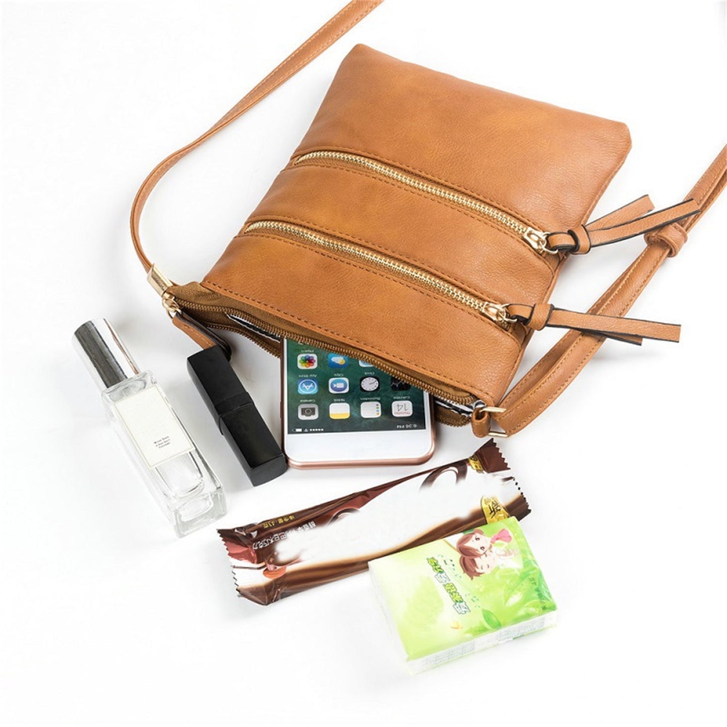 Small Crossbody Purses for Women Multi Pocket Travel Bag Over The Shoulder with Extra Long Strap - Beige Brown