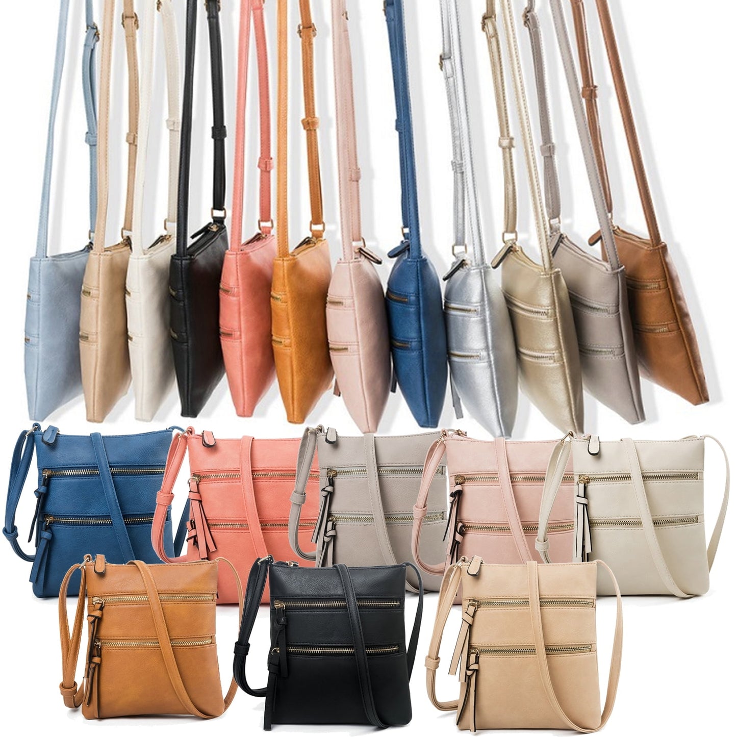Small Crossbody Purses for Women Multi Pocket Travel Bag Over The Shoulder with Extra Long Strap - Beige Light Grey