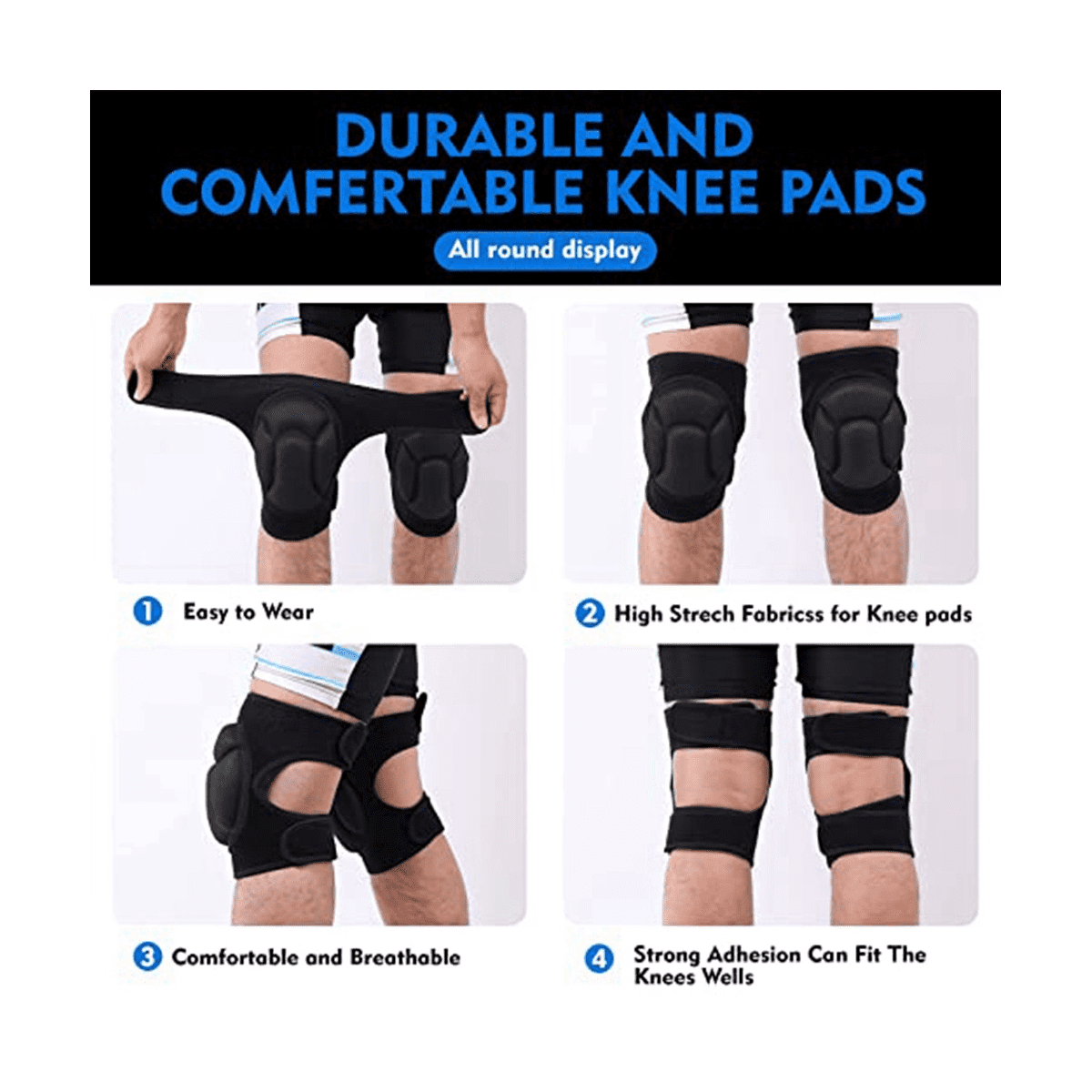 Men/Women Knee Pads for Gardening, Cleaning, Construction Work, Flooring, Volleyball, Anti-Slip Collision 1 Pair Black