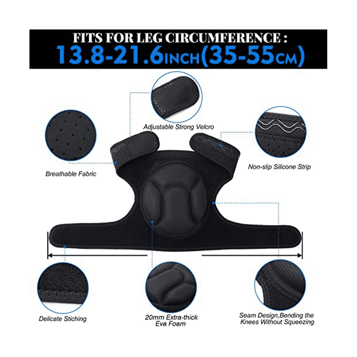 Men/Women Knee Pads for Gardening, Cleaning, Construction Work, Flooring, Volleyball, Anti-Slip Collision 1 Pair Black