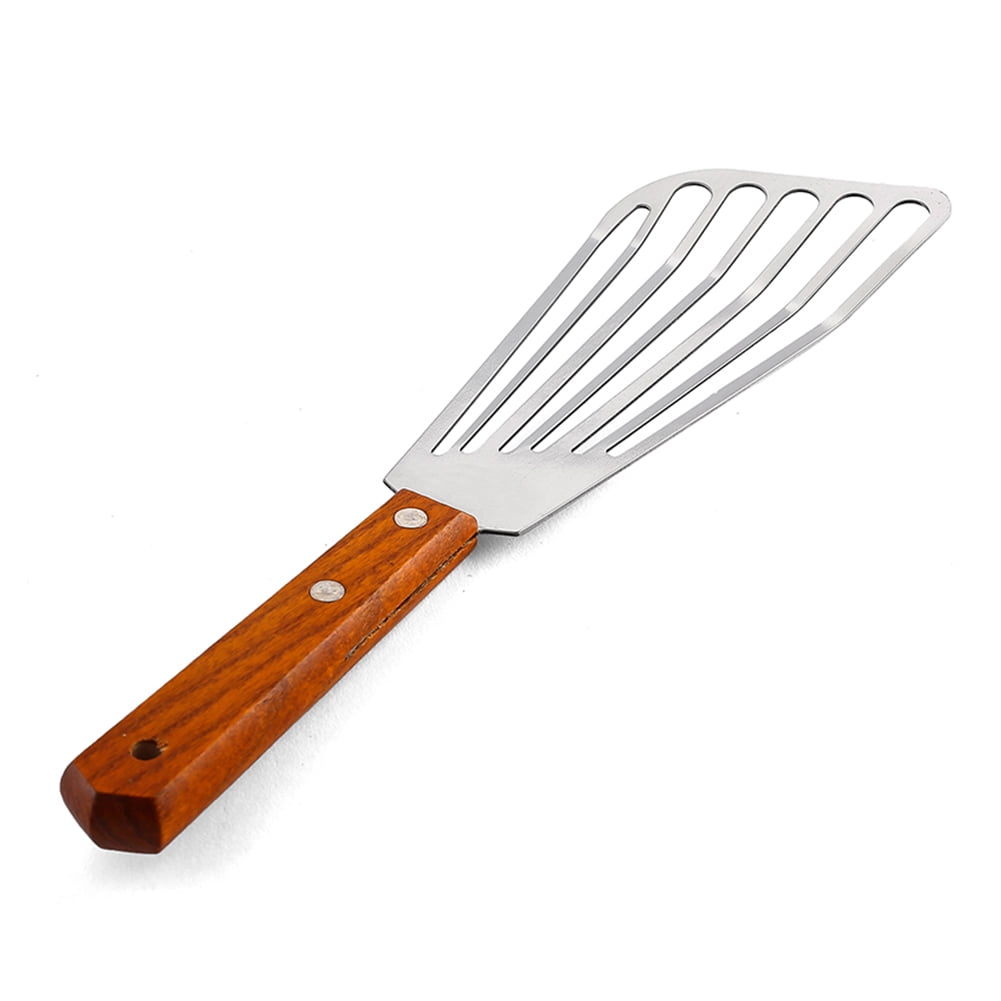 SPRING PARK 2Pcs/Set Wooden Handle Fish Spatula Stainless Steel Large Slotted Turner Heavy Spatula Nonstick Fried Shovel For Kitchen Steak Metal Cookie Flipper Egg Cookie Omelette