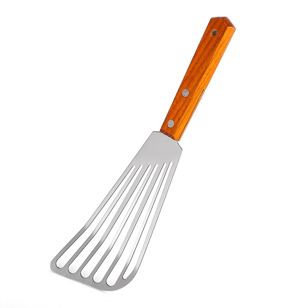 SPRING PARK 2Pcs/Set Wooden Handle Fish Spatula Stainless Steel Large Slotted Turner Heavy Spatula Nonstick Fried Shovel For Kitchen Steak Metal Cookie Flipper Egg Cookie Omelette