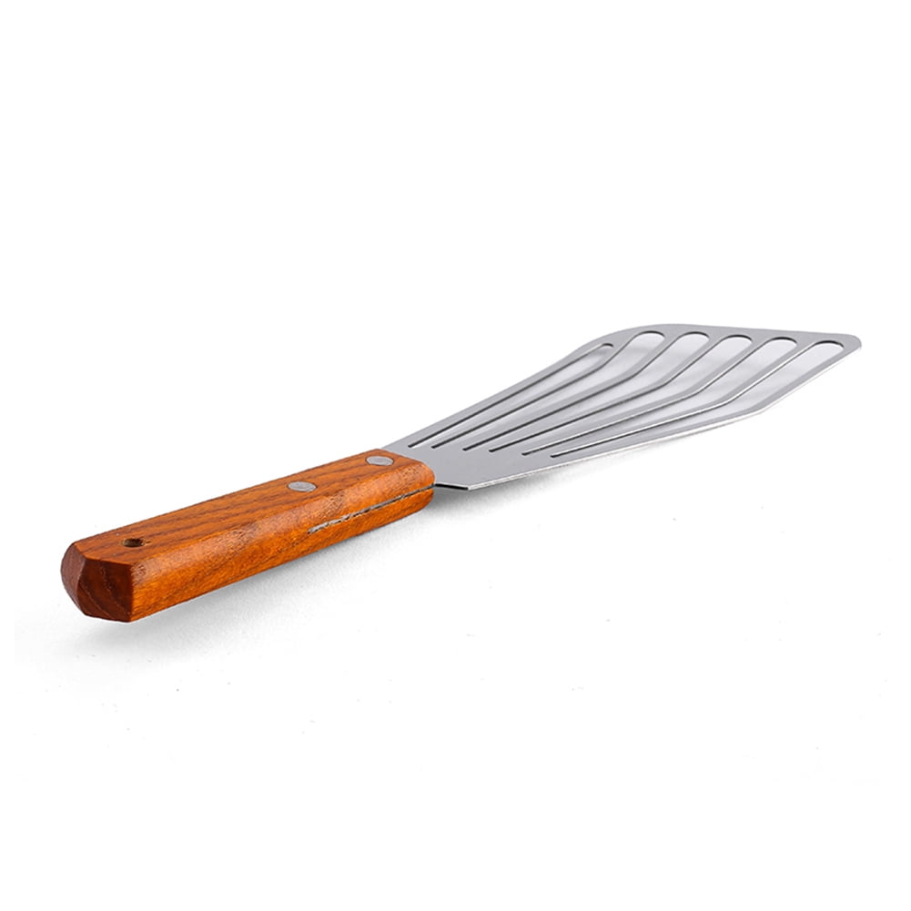 SPRING PARK 2Pcs/Set Wooden Handle Fish Spatula Stainless Steel Large Slotted Turner Heavy Spatula Nonstick Fried Shovel For Kitchen Steak Metal Cookie Flipper Egg Cookie Omelette