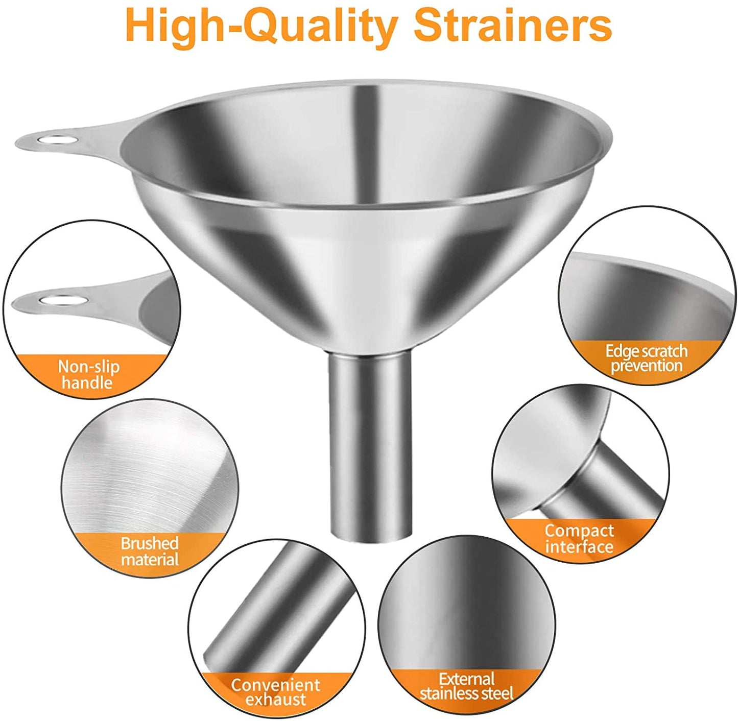 4 Pcs Metal Stainless Steel Funnel, Large Small Funnel Set of 3, Food Grade Mini Funnels for Kitchen Use Filling Bottles Liquor Flask Tiny Spice Cooking Powder Water Silver