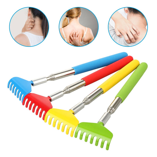 GLUAAE Retractable Telescoping Back Scratchers Stainless Steel with Non Slip Handle Extends 27 Inches Assorted Colors 4-pack Blue,Yellow,Red,Green