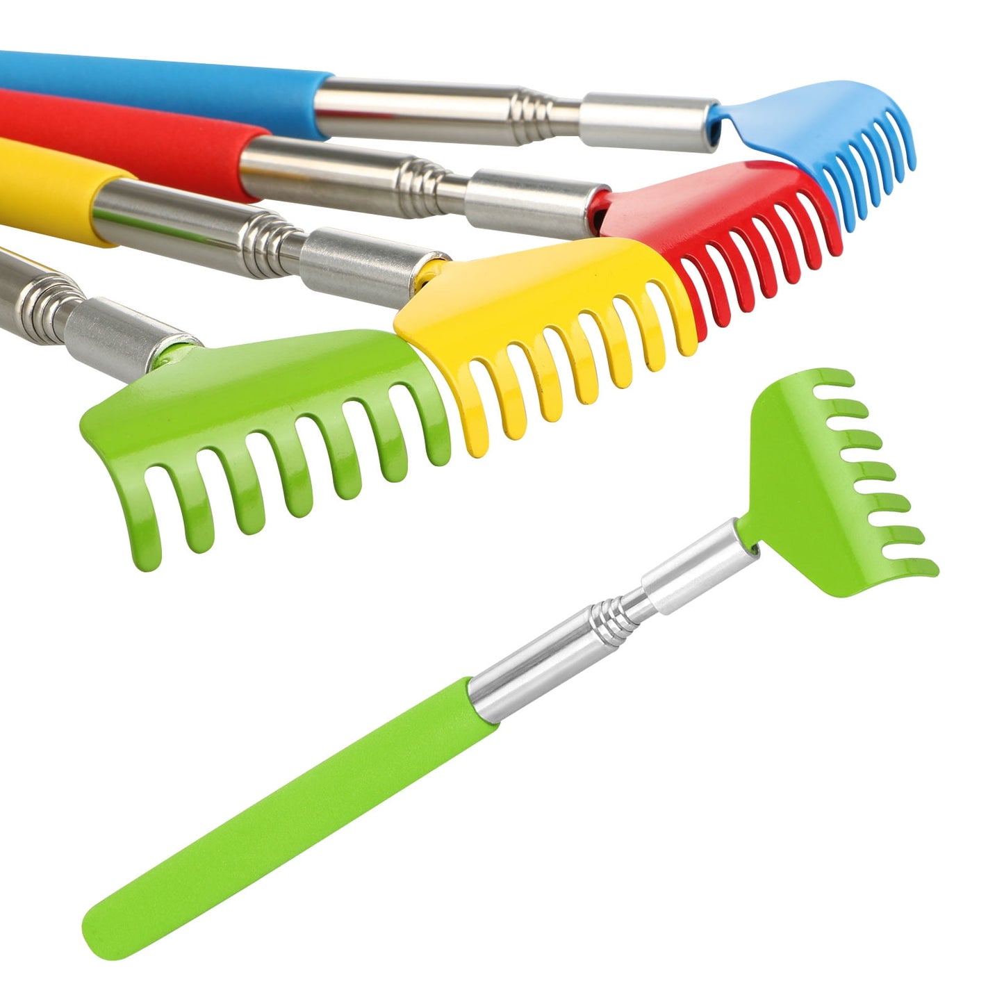 GLUAAE Retractable Telescoping Back Scratchers Stainless Steel with Non Slip Handle Extends 27 Inches Assorted Colors 4-pack Blue,Yellow,Red,Green