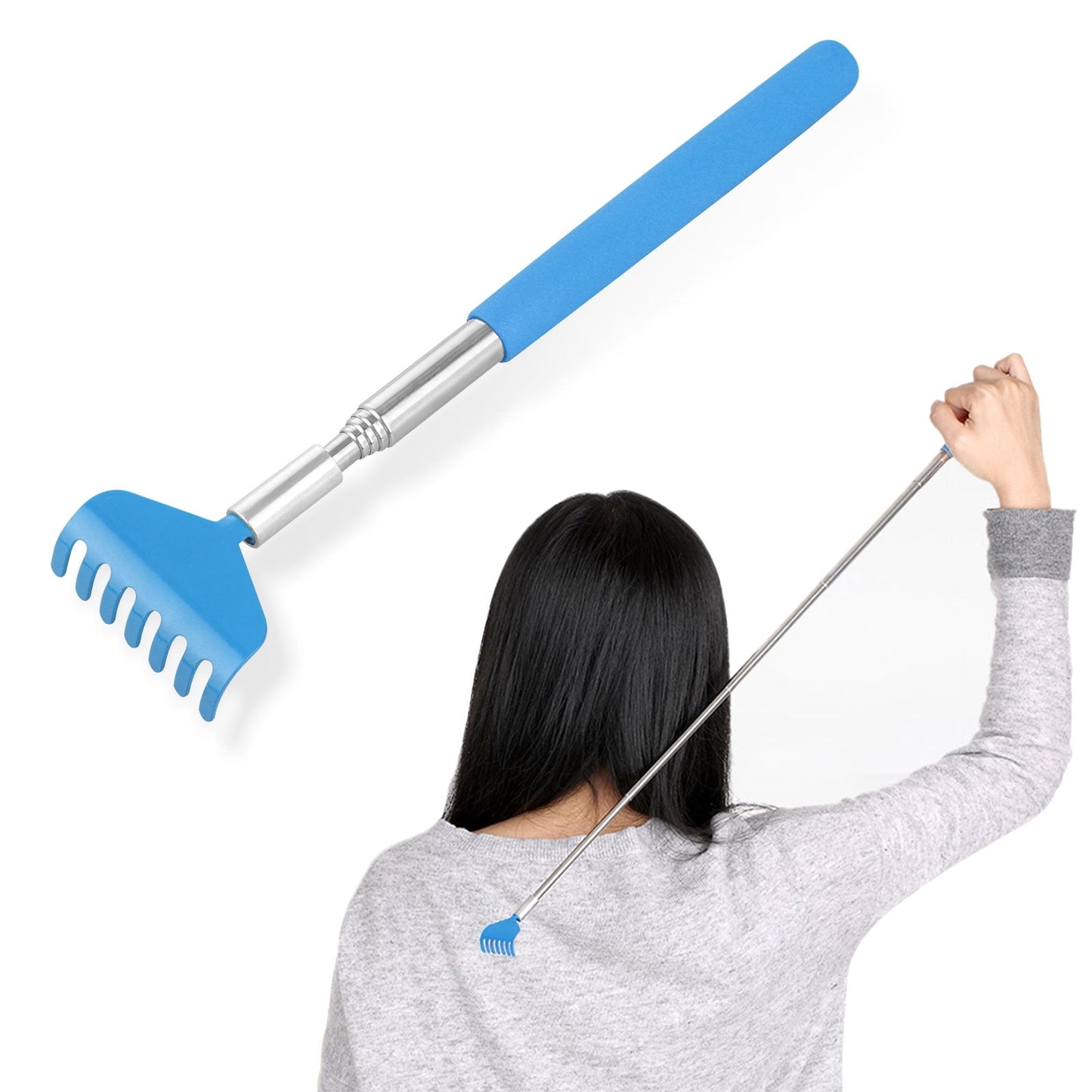 GLUAAE Retractable Telescoping Back Scratchers Stainless Steel with Non Slip Handle Extends 27 Inches Assorted Colors 4-pack Blue,Yellow,Red,Green