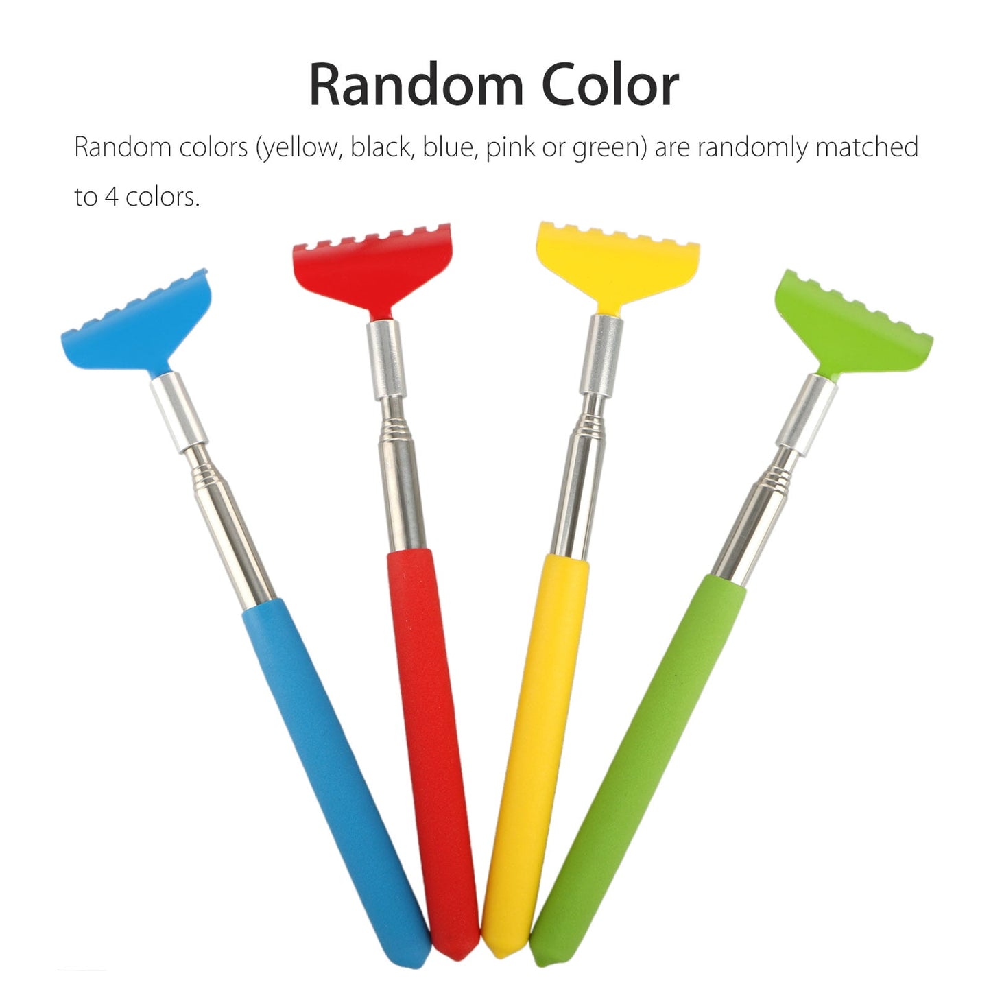 GLUAAE Retractable Telescoping Back Scratchers Stainless Steel with Non Slip Handle Extends 27 Inches Assorted Colors 4-pack Blue,Yellow,Red,Green