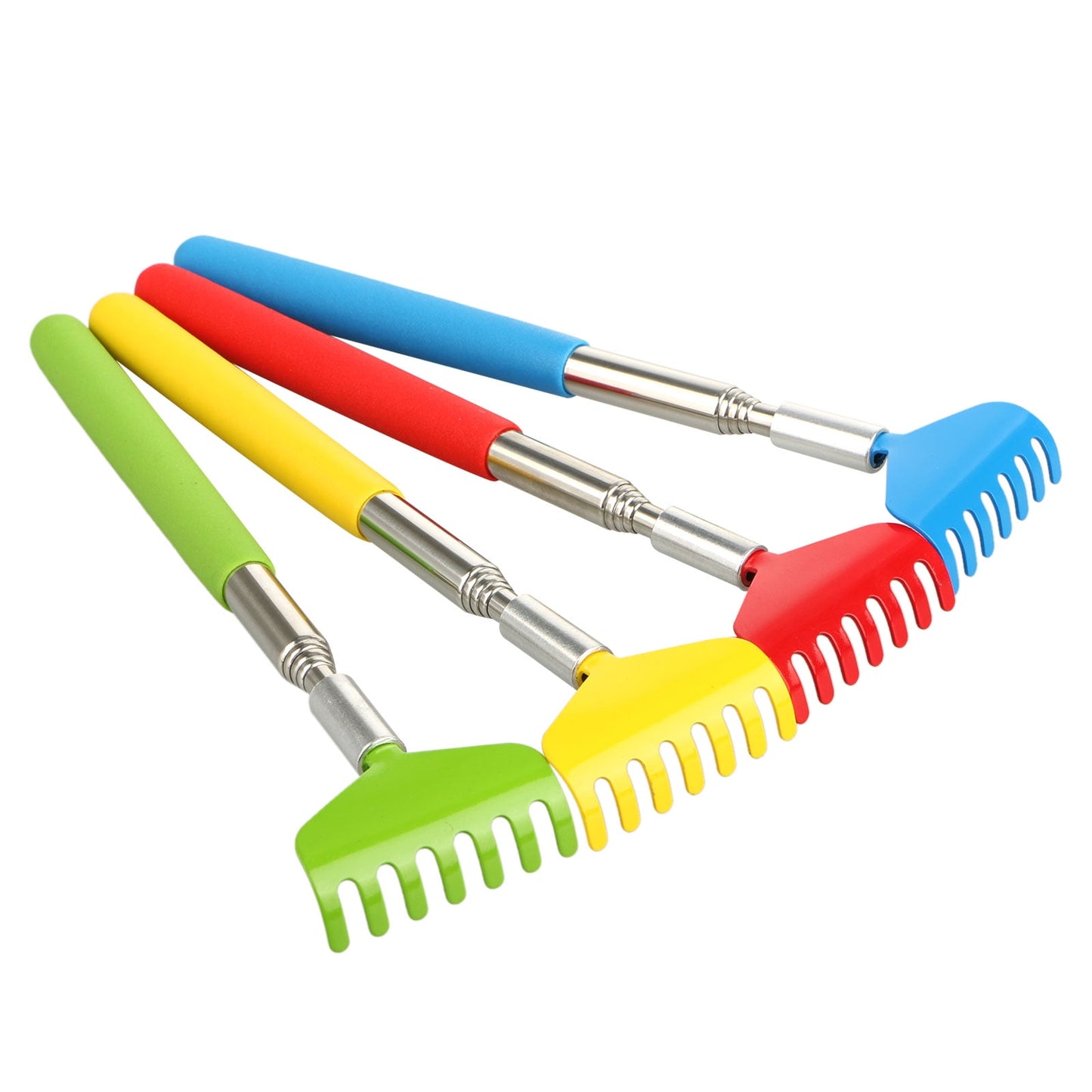 GLUAAE Retractable Telescoping Back Scratchers Stainless Steel with Non Slip Handle Extends 27 Inches Assorted Colors 4-pack Blue,Yellow,Red,Green