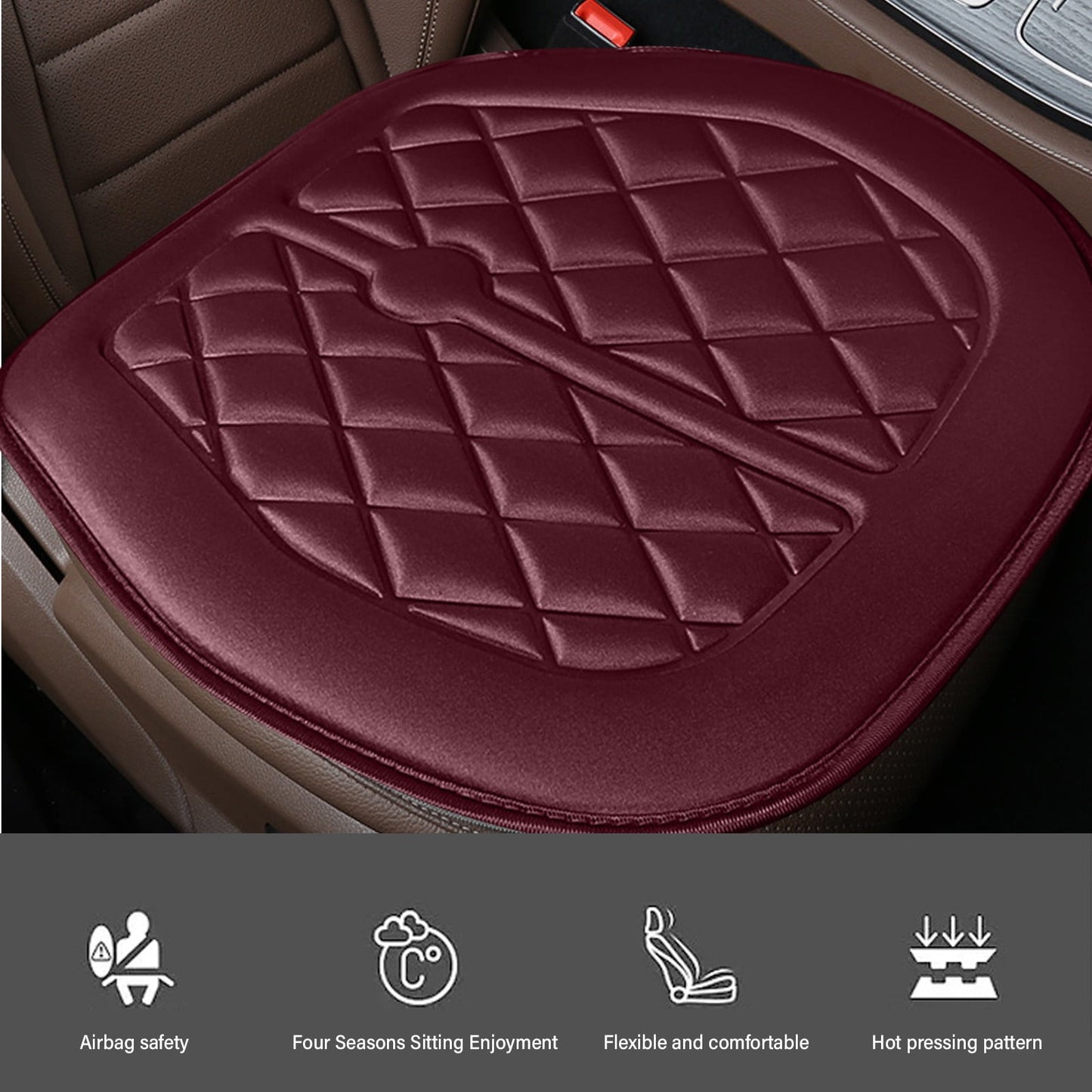 Car Seat Cushion, Driver Seat Cushion with Comfort Memory Foam & Non-Slip Rubber Bottom, Car Seat Pad Works with 95% of Vehicles and Office Chair or Home 48x48cm/18.89x18.89 inches Black