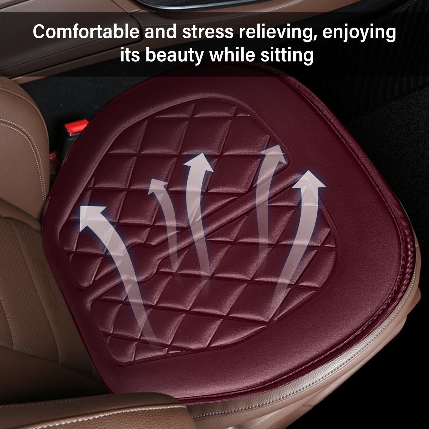Car Seat Cushion, Driver Seat Cushion with Comfort Memory Foam & Non-Slip Rubber Bottom, Car Seat Pad Works with 95% of Vehicles and Office Chair or Home 48x48cm/18.89x18.89 inches Coffee