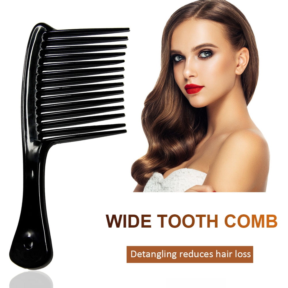 Large Wide Tooth Comb Handle Detangling Reduce Hair Loss Brush Tool (Black) Black