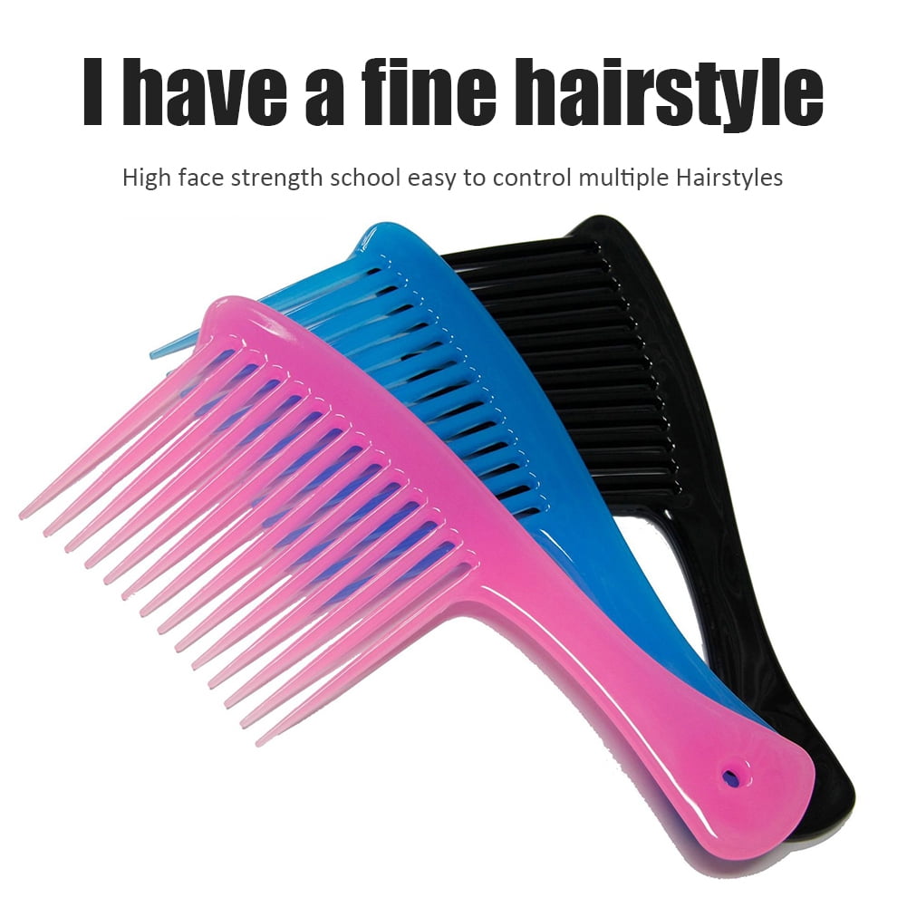 Large Wide Tooth Comb Handle Detangling Reduce Hair Loss Brush Tool (Black) Pink