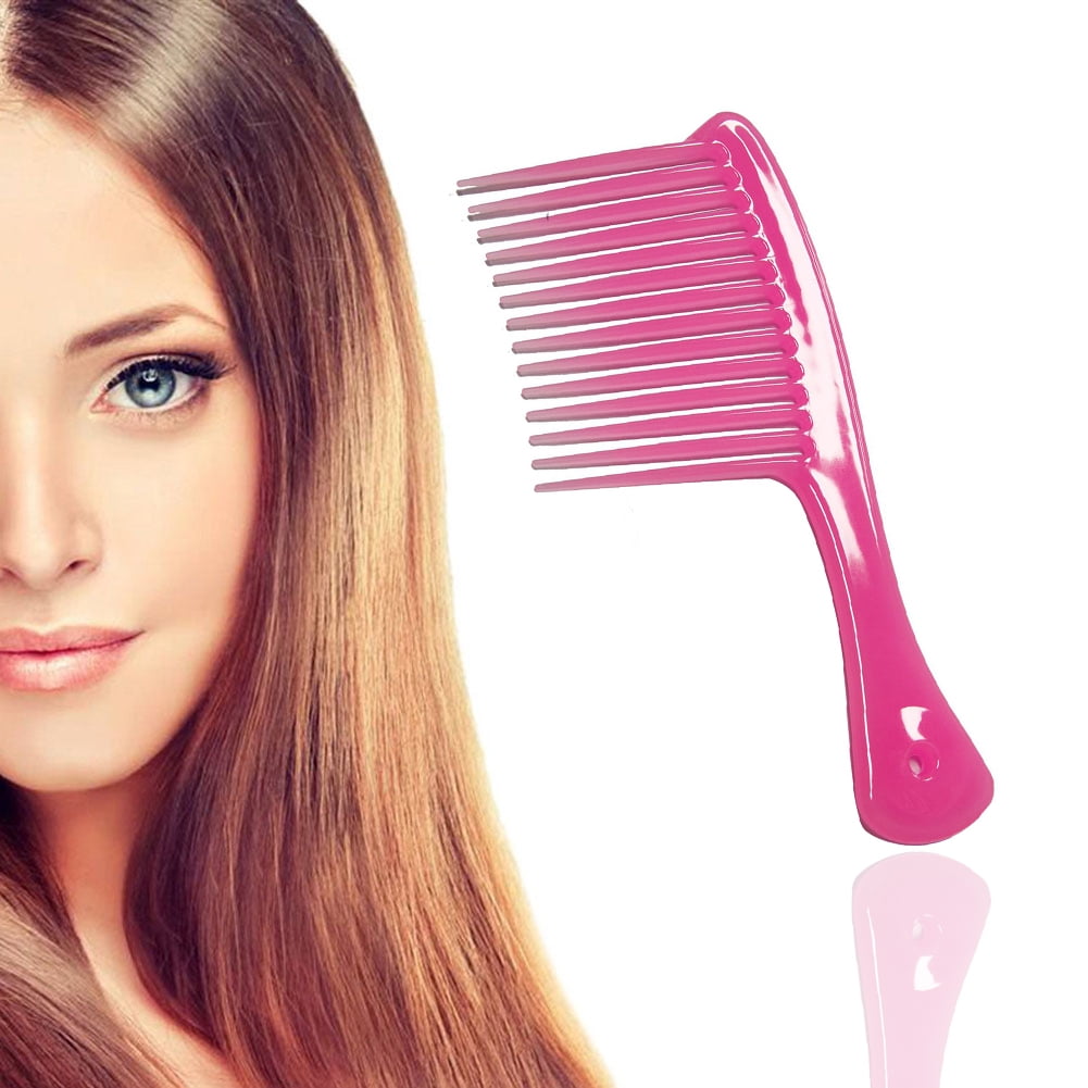 Large Wide Tooth Comb Handle Detangling Reduce Hair Loss Brush Tool (Black) Pink