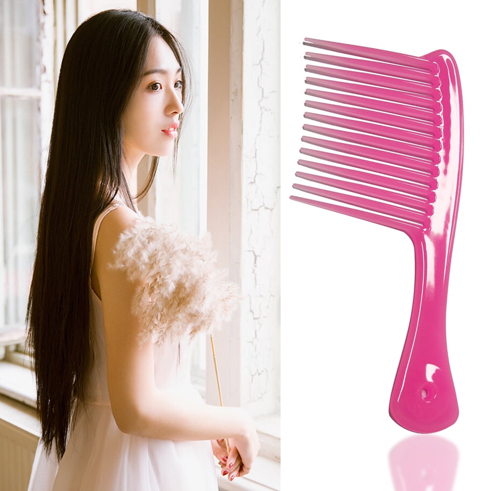 Large Wide Tooth Comb Handle Detangling Reduce Hair Loss Brush Tool (Black) Pink