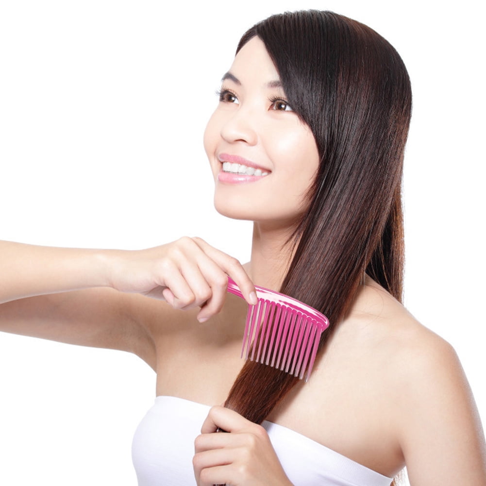Large Wide Tooth Comb Handle Detangling Reduce Hair Loss Brush Tool (Black) Pink