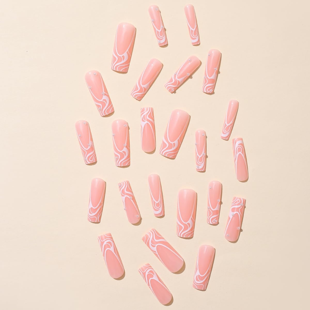Press on Nails Long Square Shape Nails White Acrylic Nails Glossy Glue on Nails French False Nail Tips with Butterfly Charms and White Flowers Design for Women and Girls, 24Pcs style 14