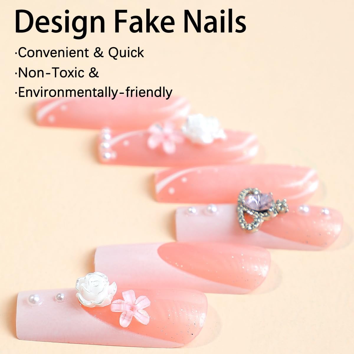 Press on Nails Long Square Shape Nails White Acrylic Nails Glossy Glue on Nails French False Nail Tips with Butterfly Charms and White Flowers Design for Women and Girls, 24Pcs style 9