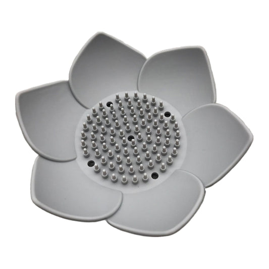 Silicone Soap Dishes with Draining - Lotus Shaped Bathroom Bar Soap Holder for Shower - Soap Tray for Kitchen Sink - Floral Shape Soap Saver for Counter Bathtub(1/4 Pack) Grey