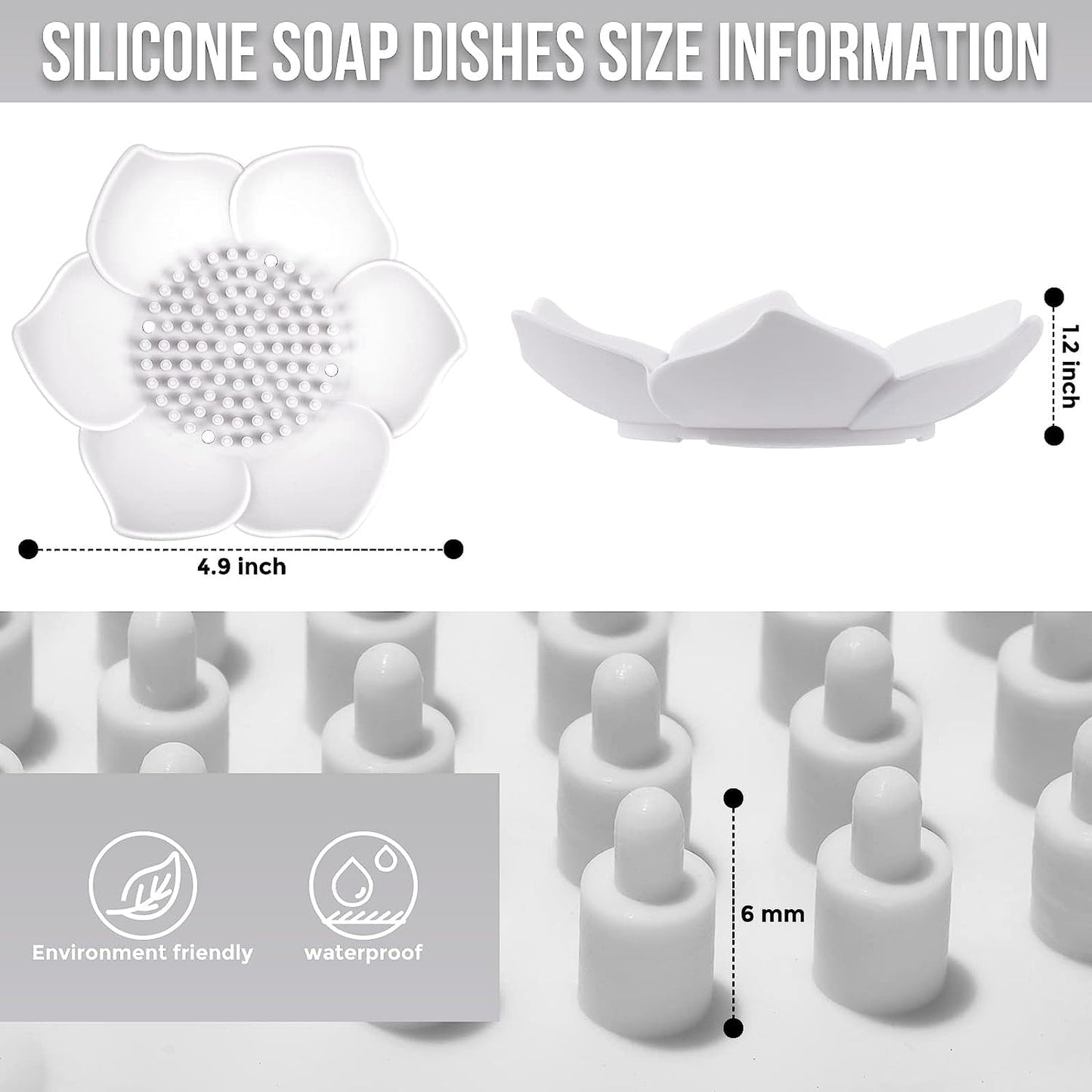 Silicone Soap Dishes with Draining - Lotus Shaped Bathroom Bar Soap Holder for Shower - Soap Tray for Kitchen Sink - Floral Shape Soap Saver for Counter Bathtub(1/4 Pack) White