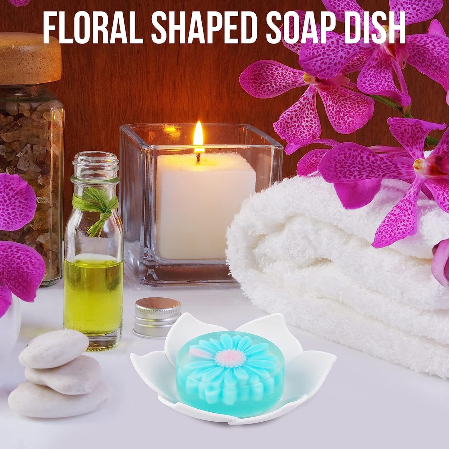 Silicone Soap Dishes with Draining - Lotus Shaped Bathroom Bar Soap Holder for Shower - Soap Tray for Kitchen Sink - Floral Shape Soap Saver for Counter Bathtub(1/4 Pack) White