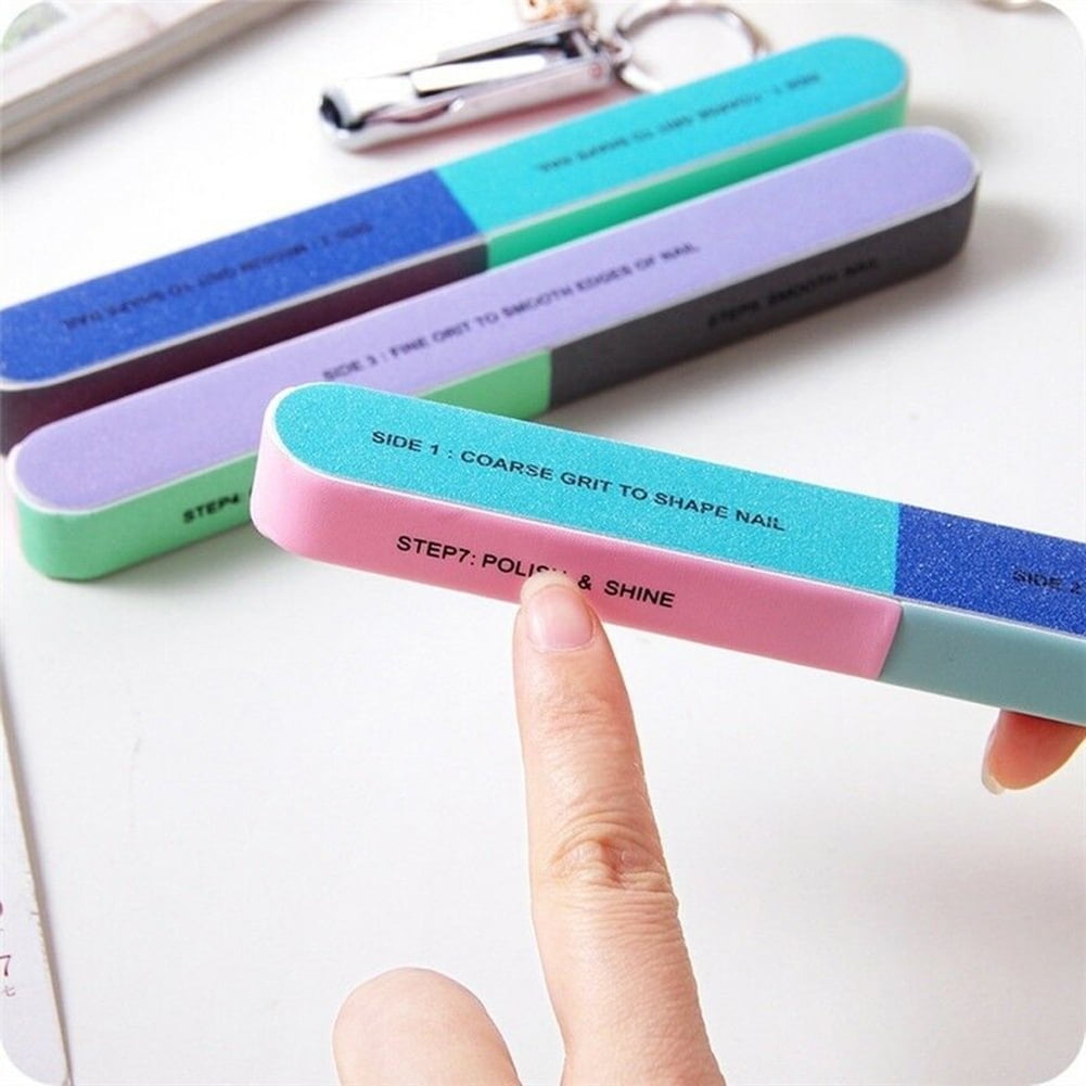 Visland 7 Way Nail File and Buffer Block Nail Buffering Files 7 Steps Washable Emery Boards Professional Manicure Tools Random Color-1PC
