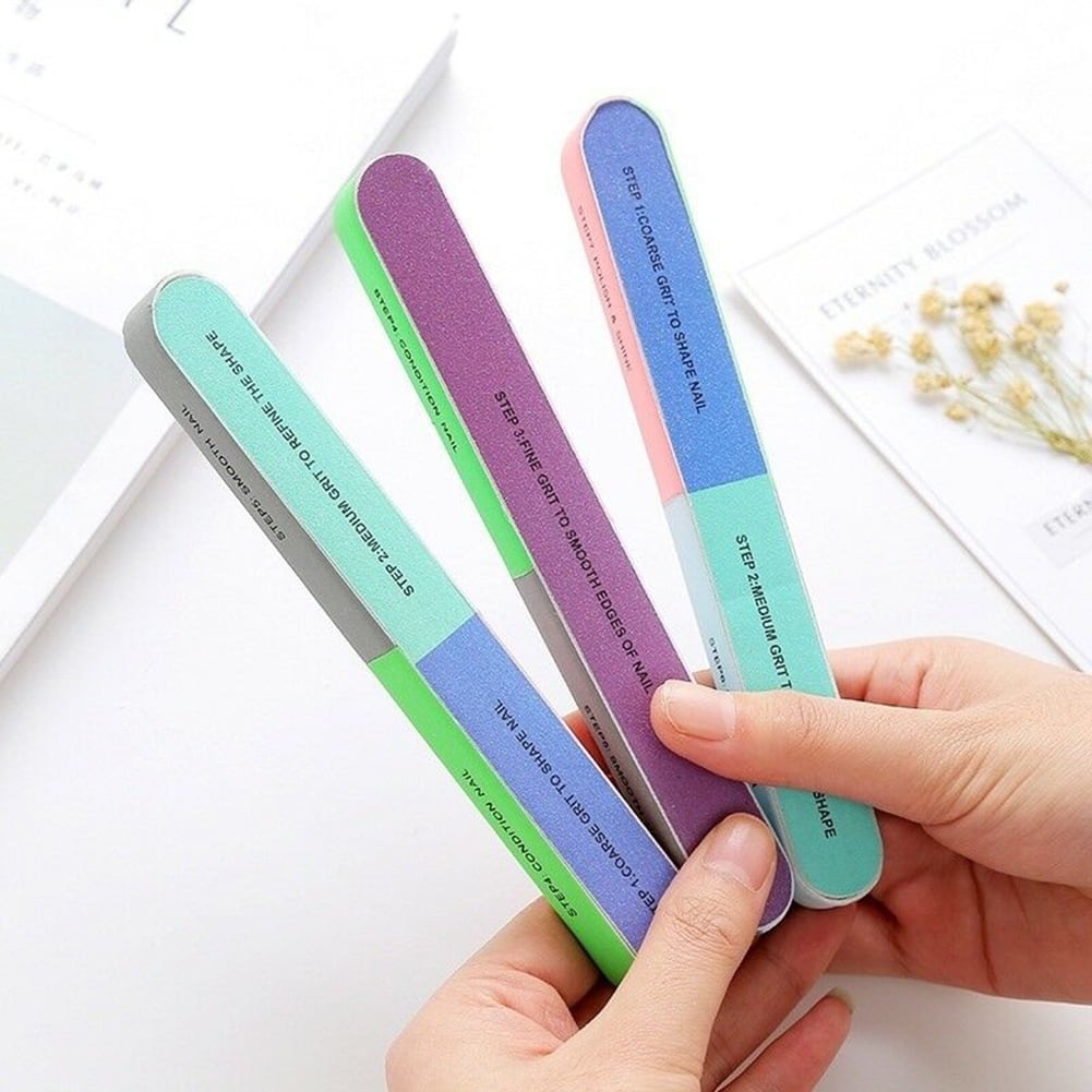 Visland 7 Way Nail File and Buffer Block Nail Buffering Files 7 Steps Washable Emery Boards Professional Manicure Tools Random Color-1PC