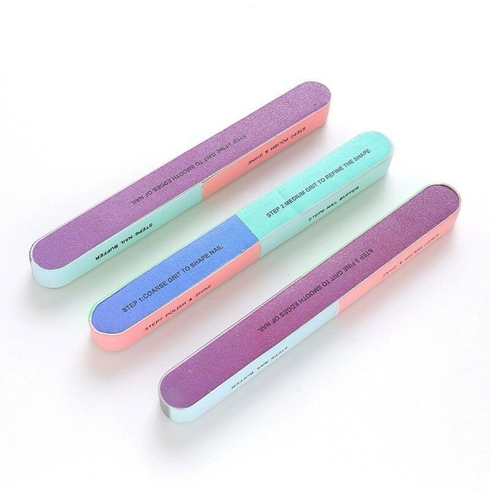 Visland 7 Way Nail File and Buffer Block Nail Buffering Files 7 Steps Washable Emery Boards Professional Manicure Tools Random Color-1PC
