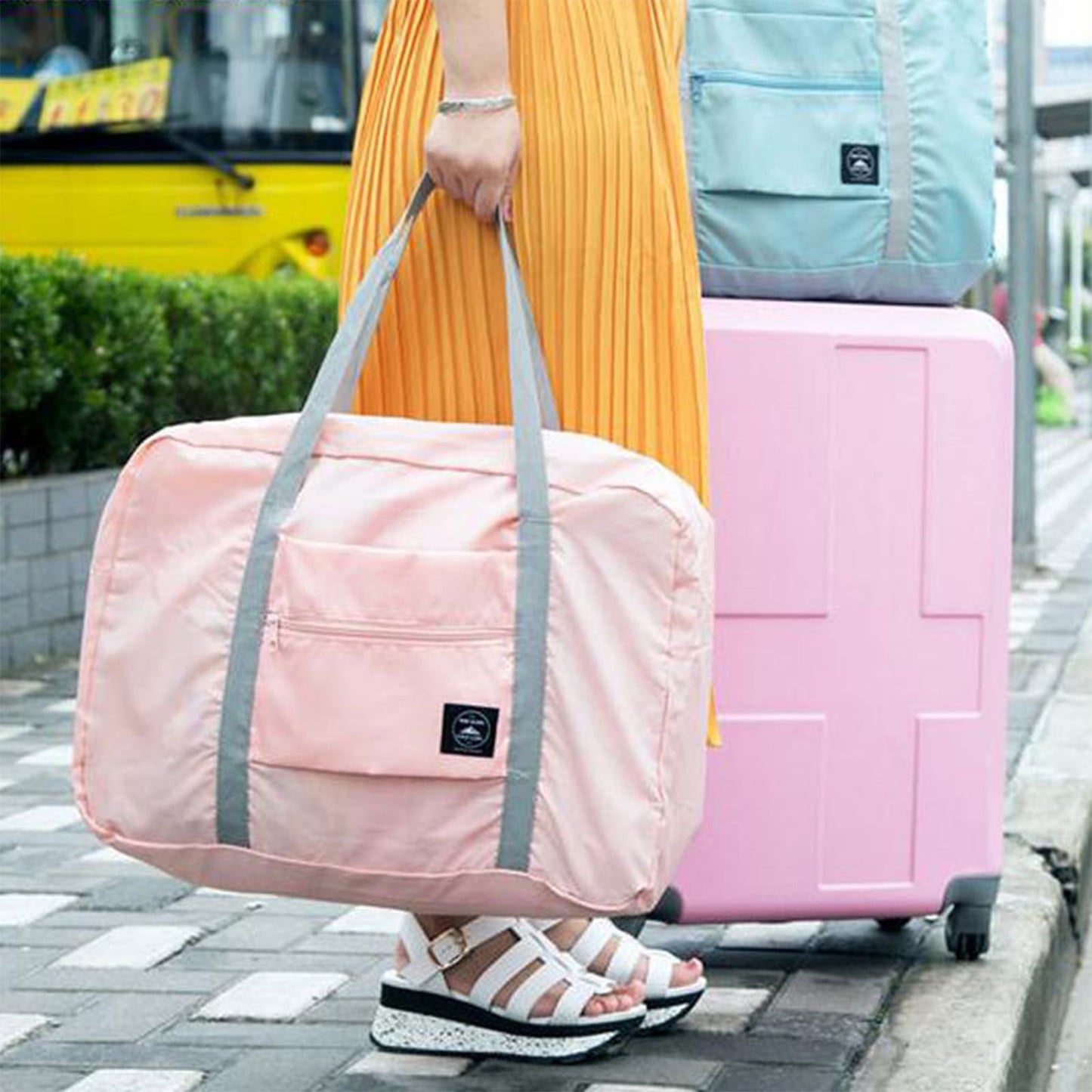 Foldable Travel Duffel Bag Tote Carry On Luggage Sport Duffle Week-ender Overnight For Women And Girls A-Pink