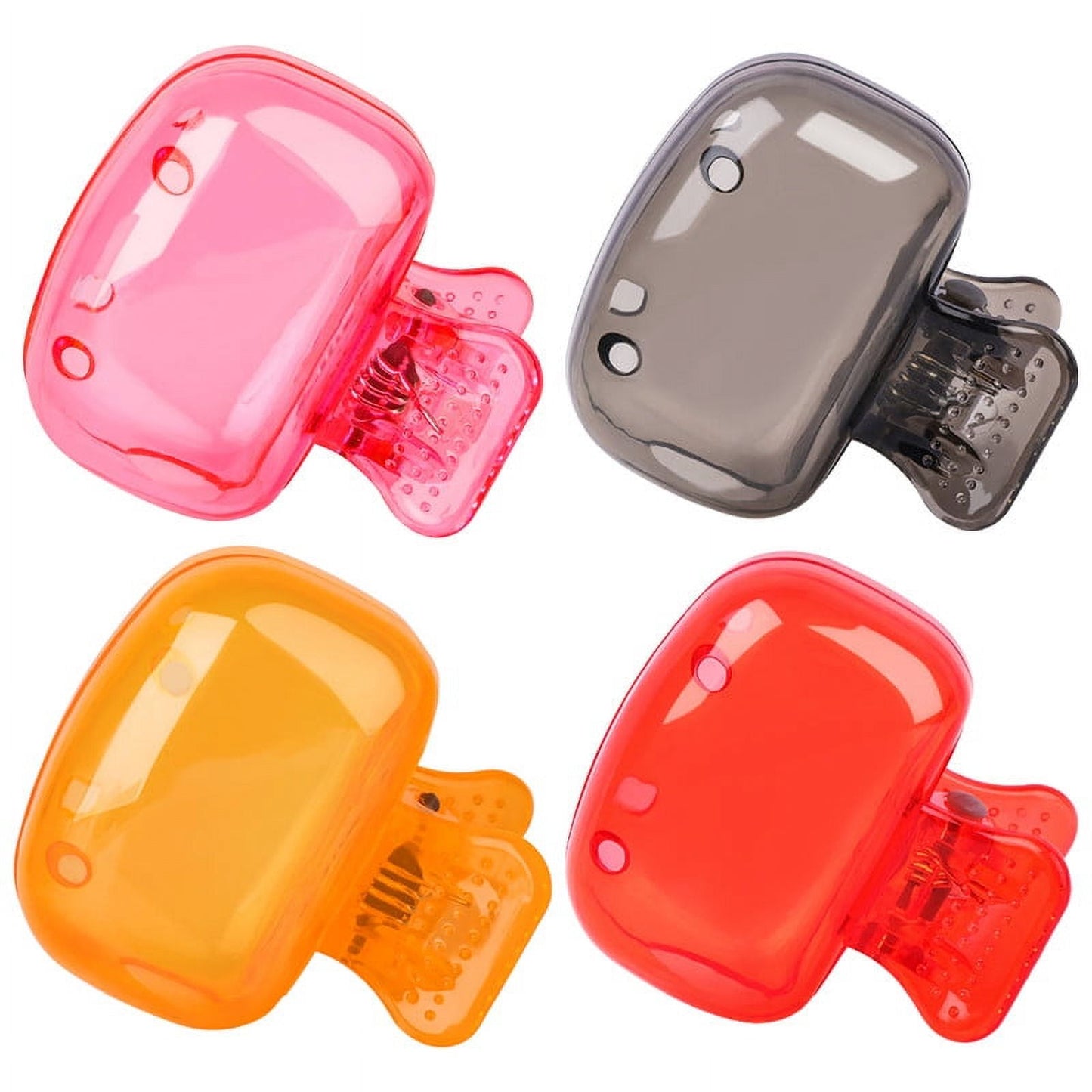 4 Pack Travel Toothbrush Head Covers Portable Toothbrush Protector Cap Brush Pod Case Protective Plastic Clip for Household Travel, Camping, Bathroom, School, Business Blue, Green, Grey, Red