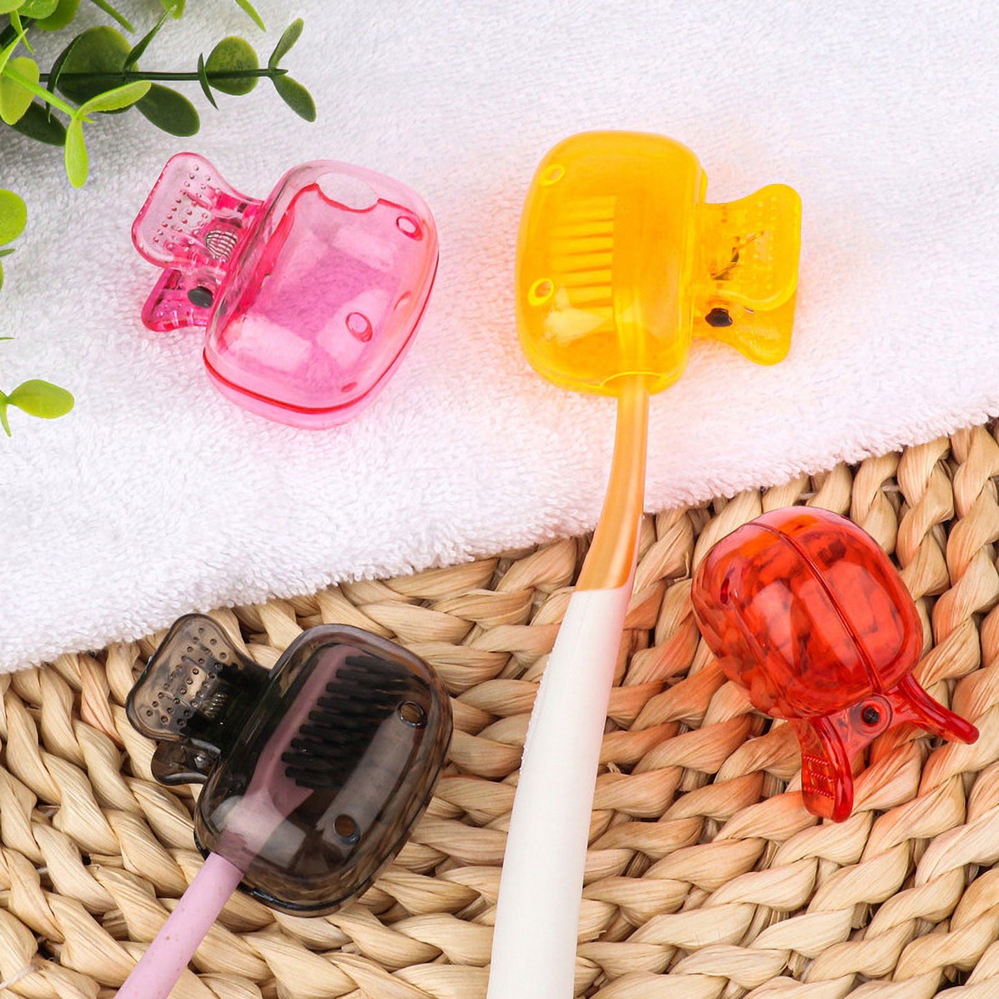4 Pack Travel Toothbrush Head Covers Portable Toothbrush Protector Cap Brush Pod Case Protective Plastic Clip for Household Travel, Camping, Bathroom, School, Business Grey, Yellow, Purple, Pink