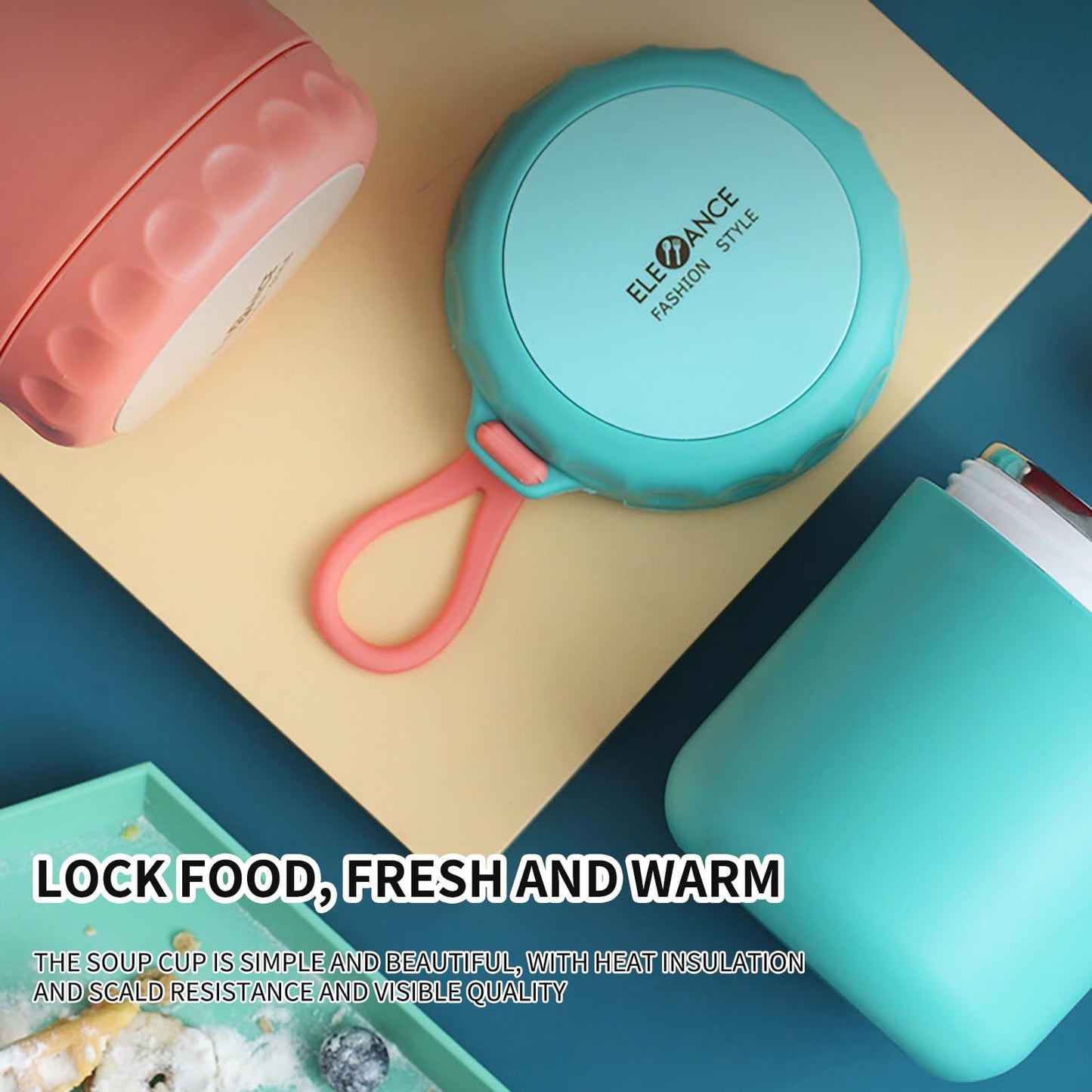 Aufmer Food Warm Thermal Leakproof Vacuum Stainless Reusable Lunch Box Light Blue◈18 OZ