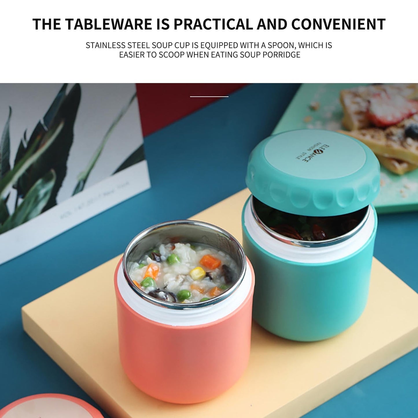 Aufmer Food Warm Thermal Leakproof Vacuum Stainless Reusable Lunch Box Light Blue◈18 OZ