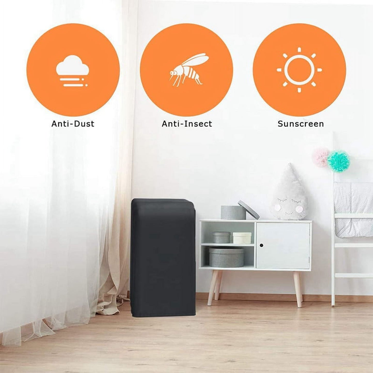 Portable Air Conditioner Cover Waterproof Matte Zipper Bag Black