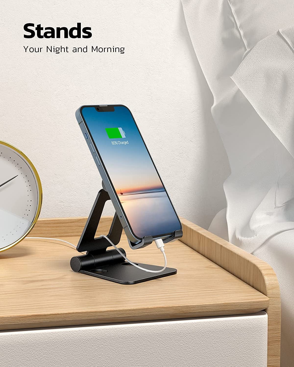 Dual Folding Cell Phone Stand, Fully Adjustable Foldable Desktop Phone Holder Cradle Dock Compatible with Phone 15 14 13 12 11 Pro Xs Xs Max Xr X 8, Nintendo Switch, All Phones- Black