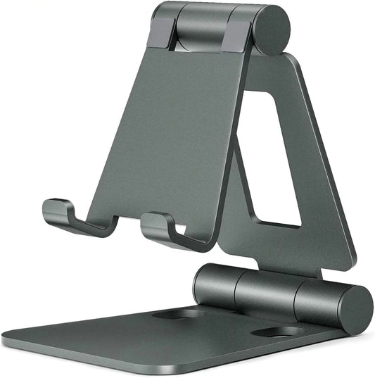 Dual Folding Cell Phone Stand, Fully Adjustable Foldable Desktop Phone Holder Cradle Dock Compatible with Phone 15 14 13 12 11 Pro Xs Xs Max Xr X 8, Nintendo Switch, All Phones-Black Gray
