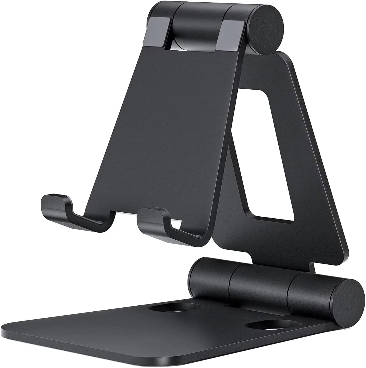 Dual Folding Cell Phone Stand, Fully Adjustable Foldable Desktop Phone Holder Cradle Dock Compatible with Phone 15 14 13 12 11 Pro Xs Xs Max Xr X 8, Nintendo Switch, All Phones-Black Gray
