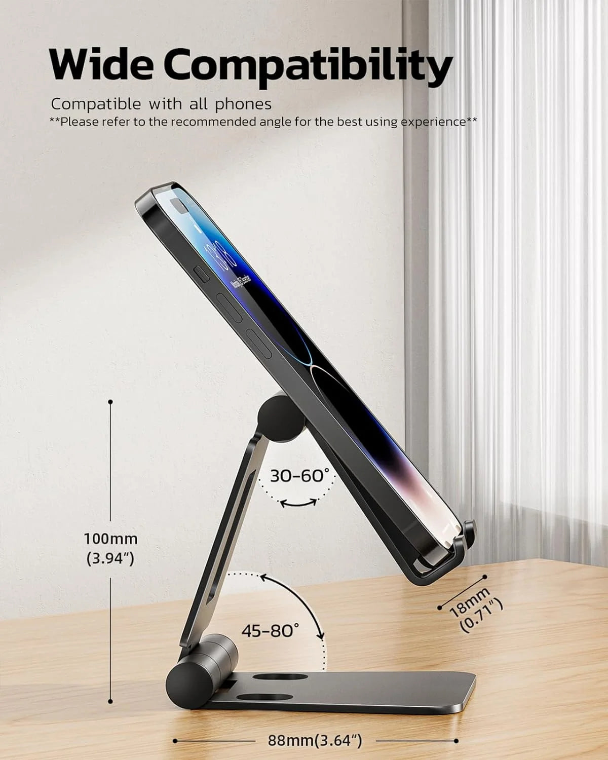 Dual Folding Cell Phone Stand, Fully Adjustable Foldable Desktop Phone Holder Cradle Dock Compatible with Phone 15 14 13 12 11 Pro Xs Xs Max Xr X 8, Nintendo Switch, All Phones-Black Silver
